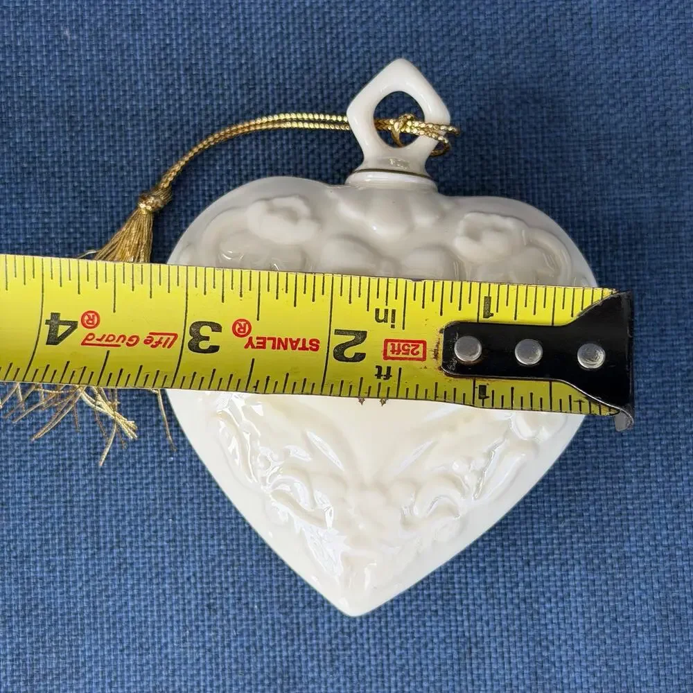 Lenox 1997 Annual Christmas Ornament Porcelain Heart Embossed Gold Tassel Puffy